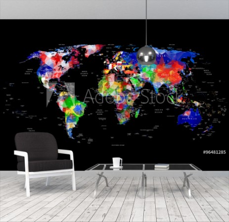 Bild på GEOMETRIC DESIGN WORLD MAP WITH COUNTRY AND CITY NAMES